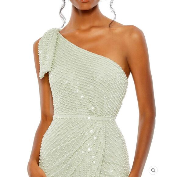 Mac Duggal 93735 Womens Green PEARL EMBELLISHED SOFT TIE ONE SHOULDER GOWN - Picture 4 of 16